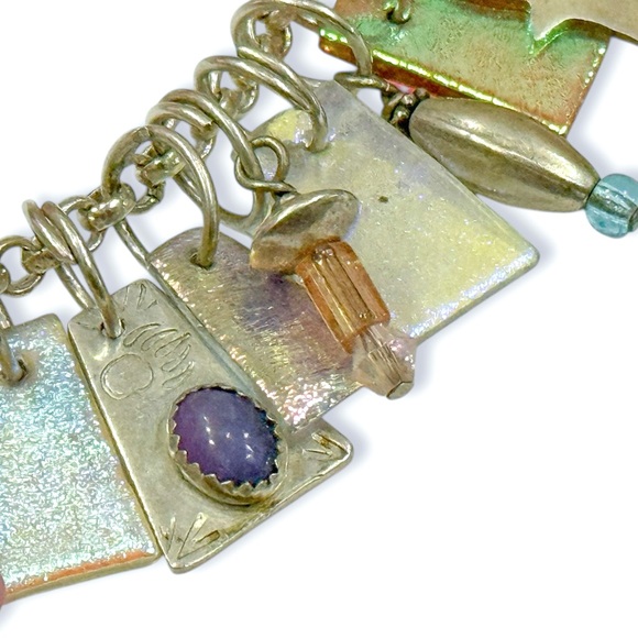 Harold Lujan Dichroic Rainbow Glass Charm Bracelet and Earrings Set - Picture 14 of 17